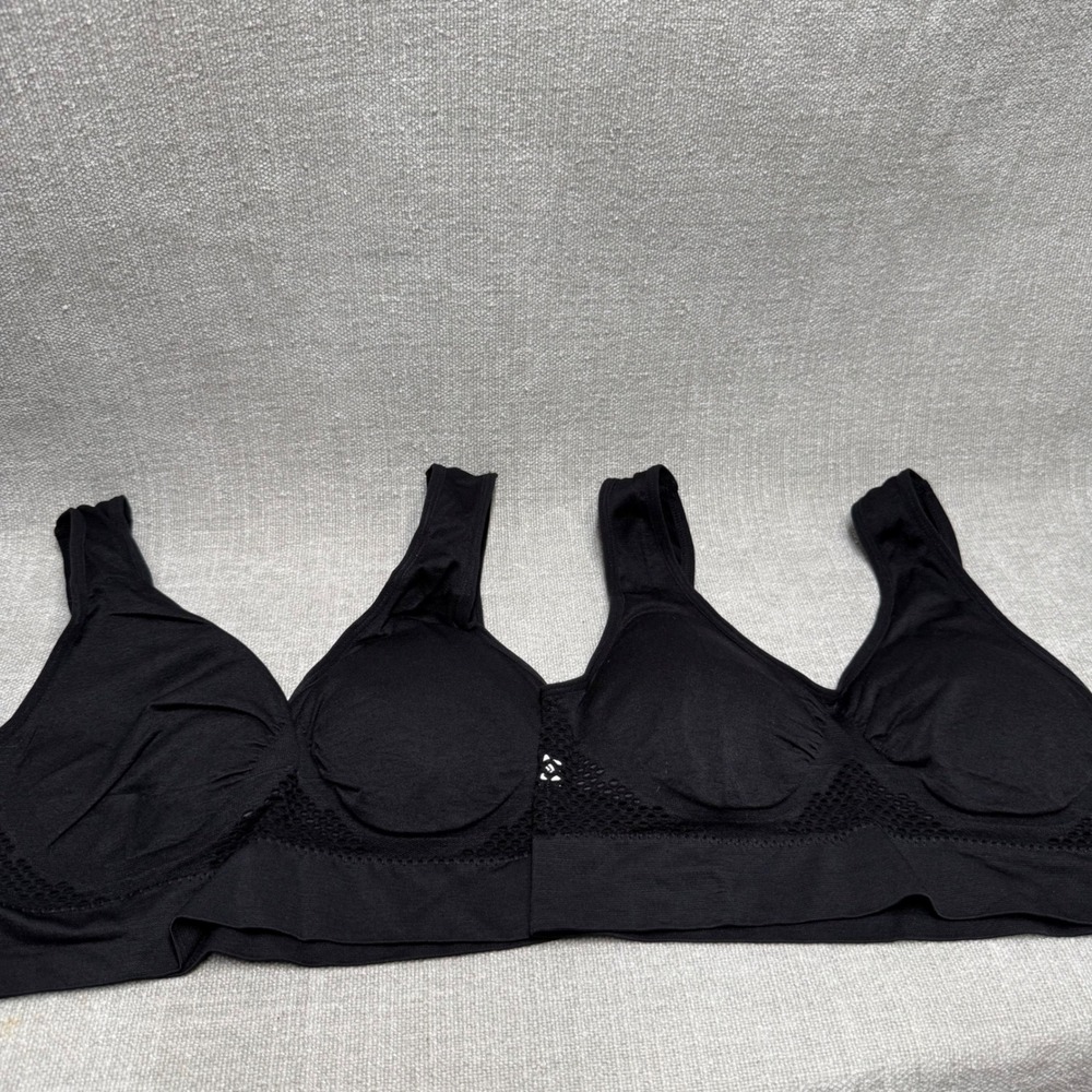 2 Pack Wireless Black Seamless Sports‎ Bras Size Large Mesh Back Bralette Set